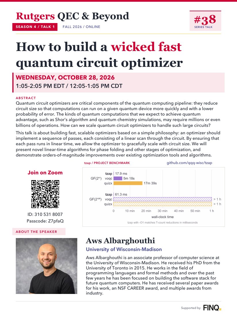 Talk 38 poster: How to build a wicked fast quantum circuit optimizer, by Aws Albarghouthi