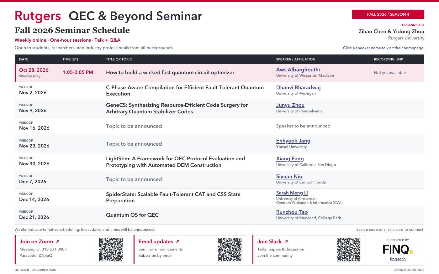 Fall 2026 schedule poster listing seminar dates, topics, and speakers